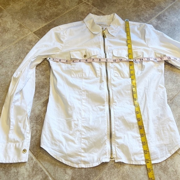 Michael Kors full zip collared long sleeve white top small stretch cotton - Picture 2 of 9